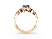 Leaf Engagement Ring Setting for Fancy Blue Round Cut Center with Milgrain Accent Band and Prong Head in Rose Gold