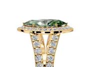 Halo Engagement Ring Setting for Fancy Green Marquise Center with Narrow Pave Split Shank and Prong Head in Yellow Gold