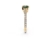 Solitaire Engagement Ring Setting for Fancy Green Cushion Cut Center with Widening Pave Band and Claw Prong Head in Yellow Gold