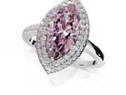 Halo Engagement Ring Setting for Fancy Pink Marquise Center with Plain Tapered Band and Prong Head in Platinum