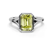 Solitaire Engagement Ring Setting for Fancy Yellow Emerald Cut Center with V Split Shank and Bezel Head in Platinum