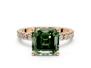 Solitaire Engagement Ring Setting for Fancy Green Asscher Cut Center with Fine Pave Band and Claw Prong Head in Rose Gold