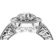 Milgrain Halo Engagement Ring Setting for Round Cut Center with Pave Band and Prong Head in Platinum