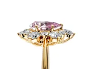 Small-Accent Cluster Halo Engagement Ring Setting for Fancy Pink Pear-Shaped Center with Plain Band and Prong Head in Yellow Gold