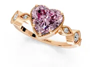 Vintage Station Engagement Ring Setting for Fancy Pink Heart-Shaped Center with Accents and Prong Head in Rose Gold