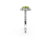 Halo Engagement Ring Setting for Fancy Yellow Round Cut Center with Narrowing Pave Band and Prong Head in Sterling Silver