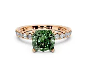 Solitaire Engagement Ring Setting for Fancy Green Cushion Cut Center with Shared-Prong Accents and Prong Head in Rose Gold