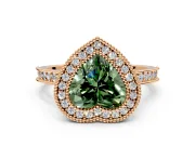 Halo Engagement Ring Setting for Fancy Green Heart-Shaped Center with Milgrain Pave Band and Bezel Head in Rose Gold