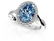 Halo Engagement Ring Setting for Fancy Blue Oval Center with Twist Band and Prong Head in White Gold