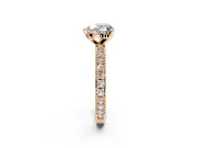 Solitaire Engagement Ring Setting for Heart-Shaped Center with Milgrain-Edged Pave Band and Prong Head in Rose Gold