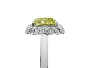 Halo Engagement Ring Setting for Fancy Yellow Cushion Cut Center with Plain Tapered Band and Prong Head in Sterling Silver