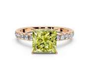 Solitaire Engagement Ring Setting for Fancy Yellow Princess Cut Center with Large Accent Band and Prong Head in Rose Gold
