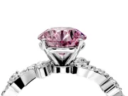 Solitaire Engagement Ring Setting for Fancy Pink Round Cut Center with Bar-Station Pave Twist and Prong Head in Platinum