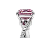 Solitaire Engagement Ring Setting for Fancy Pink Asscher Cut Center with Half-Pave Crossover Band and Prong Head in Platinum