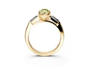 3 Stone Engagement Ring Setting for Fancy Yellow Marquise Center with Tapered Baguettes, Plain Band and Prong Head in Yellow Gold