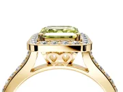 Halo Engagement Ring Setting for Fancy Yellow Asscher Cut Center with Pave Accents, Heart Basket and Prong Head in Yellow Gold