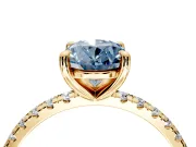 Solitaire Engagement Ring Setting for Fancy Blue Oval Center with Fine Pave Narrow Band and Prong Head in Yellow Gold