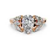 Leaf Cluster Engagement Ring Setting for Pear-Shaped Center with Marquise Accents and Prong Head in Rose Gold