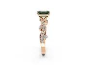 Solitaire Engagement Ring Setting for Fancy Green Emerald Cut Center with Bar-Station Pave Twist and Prong Head in Rose Gold