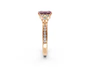 Cluster Engagement Ring Setting for Fancy Pink Emerald Cut Center with Bezel Accent Clusters and Prong Head in Rose Gold