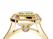 Halo Engagement Ring Setting for Fancy Yellow Emerald Cut Center with Milgrain Frame, Pave Band and Prong Head in Yellow Gold