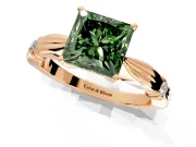 Solitaire Engagement Ring Setting for Fancy Green Princess Cut Center with Carved Leaf Shoulders and Prong Head in Rose Gold
