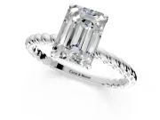 Solitaire Engagement Ring Setting for Emerald Cut Center with Plain Twisted Rope Band and Prong Head in Platinum