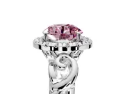 Halo Engagement Ring Setting for Fancy Pink Round Cut Center with Open Scroll Shoulders and Prong Head in Sterling Silver