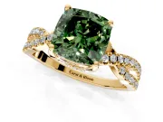 Solitaire Engagement Ring Setting for Fancy Green Cushion Cut Center with Narrow Twist Pave Band and Prong Head in Yellow Gold