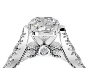 Solitaire Engagement Ring Setting for Cushion Cut Center with Pave Cathedral Shoulders and Prong Head in White Gold