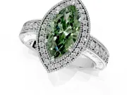Milgrain Halo Engagement Ring Setting for Fancy Green Marquise Center with Pave Band and Prong Head in White Gold