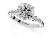 Solitaire Engagement Ring Setting for Round Cut Center with Bezel-Dot Beaded Band and Prong Head in White Gold