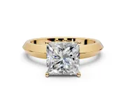 Solitaire Engagement Ring Setting for Princess Cut Center with Wide Knife Ridge Band and Prong Head in Yellow Gold