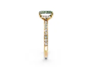 Solitaire Engagement Ring Setting for Fancy Green Radiant Cut Center with Fine Pave Band and Prong Head in Yellow Gold