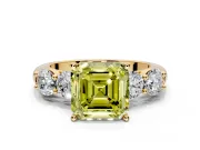5 Stone Engagement Ring Setting for Fancy Yellow Asscher Cut Center with Graduated Accents and Prong Head in Yellow Gold