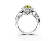 Milgrain Halo Engagement Ring Setting for Fancy Yellow Round Cut Center with Shoulder Bezels and Prong Head in White Gold