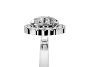 Halo Engagement Ring Setting for Round Cut Center with Thin Plain Band and Prong Head in Sterling Silver