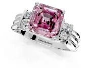 Solitaire Engagement Ring Setting for Fancy Pink Asscher Cut Center with Grooved Bar Accent Band and Prong Head in White Gold