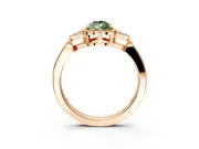 Cluster Engagement Ring Setting for Fancy Green Pear-Shaped Center with Milgrain Shoulder Clusters and Prong Head in Rose Gold