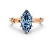 Solitaire Engagement Ring Setting for Fancy Blue Marquise Center with Carved Leaf Shoulders and Prong Head in Rose Gold