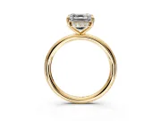 Hidden Halo Engagement Ring Setting for Asscher Cut Center with Thin Rounded Band and Prong Head in Yellow Gold