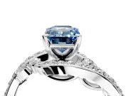 Solitaire Engagement Ring Setting for Fancy Blue Emerald Cut Center with Pave Bypass Twist Band and Prong Head in Sterling Silver