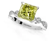 Solitaire Engagement Ring Setting for Fancy Yellow Princess Cut Center with Milgrain Bezel Accents and Prong Head in White Gold