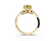 Leaf Motif Engagement Ring Setting for Fancy Yellow Round Cut Center with Pave Band and Prong Head in Yellow Gold