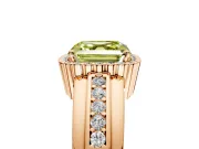 Halo Engagement Ring Setting for Fancy Yellow Asscher Cut Center with Wide Band, Inlaid Accent Row and Prong Head in Rose Gold