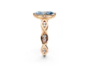 Solitaire Engagement Ring Setting for Fancy Blue Marquise Center with Accented Twist Band and Leaf Prong Head in Rose Gold