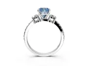3 Stone Engagement Ring Setting for Fancy Blue Cushion Cut Center with Round Cut Side Accents and Prong Head in White Gold