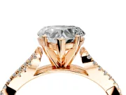 Solitaire Engagement Ring Setting for Heart-Shaped Center with Twisted Pave Split Shank and Prong Head in Rose Gold