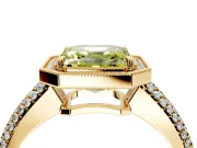 Milgrain Halo Engagement Ring Setting for Fancy Yellow Asscher Cut Center with Three-Sided Pave Band and Prong Head in Yellow Gold
