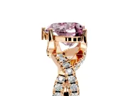 Solitaire Engagement Ring Setting for Fancy Pink Heart-Shaped Center with Narrow Twist Pave Band and Prong Head in Rose Gold